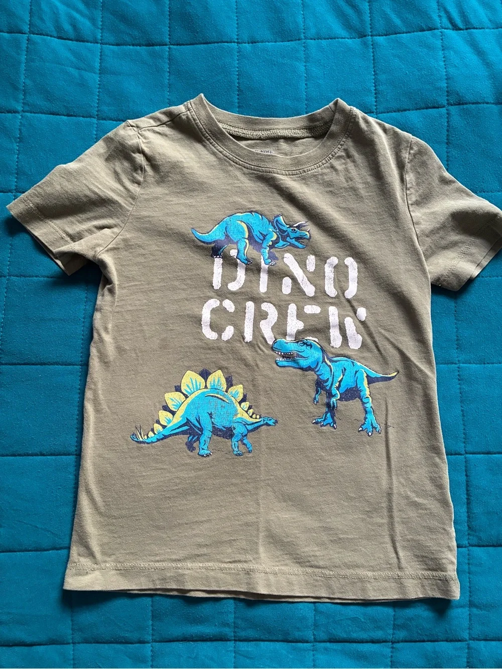 OshKosh B'gosh Olive Short Sleeve Tee with Bright Blue Dino Prints